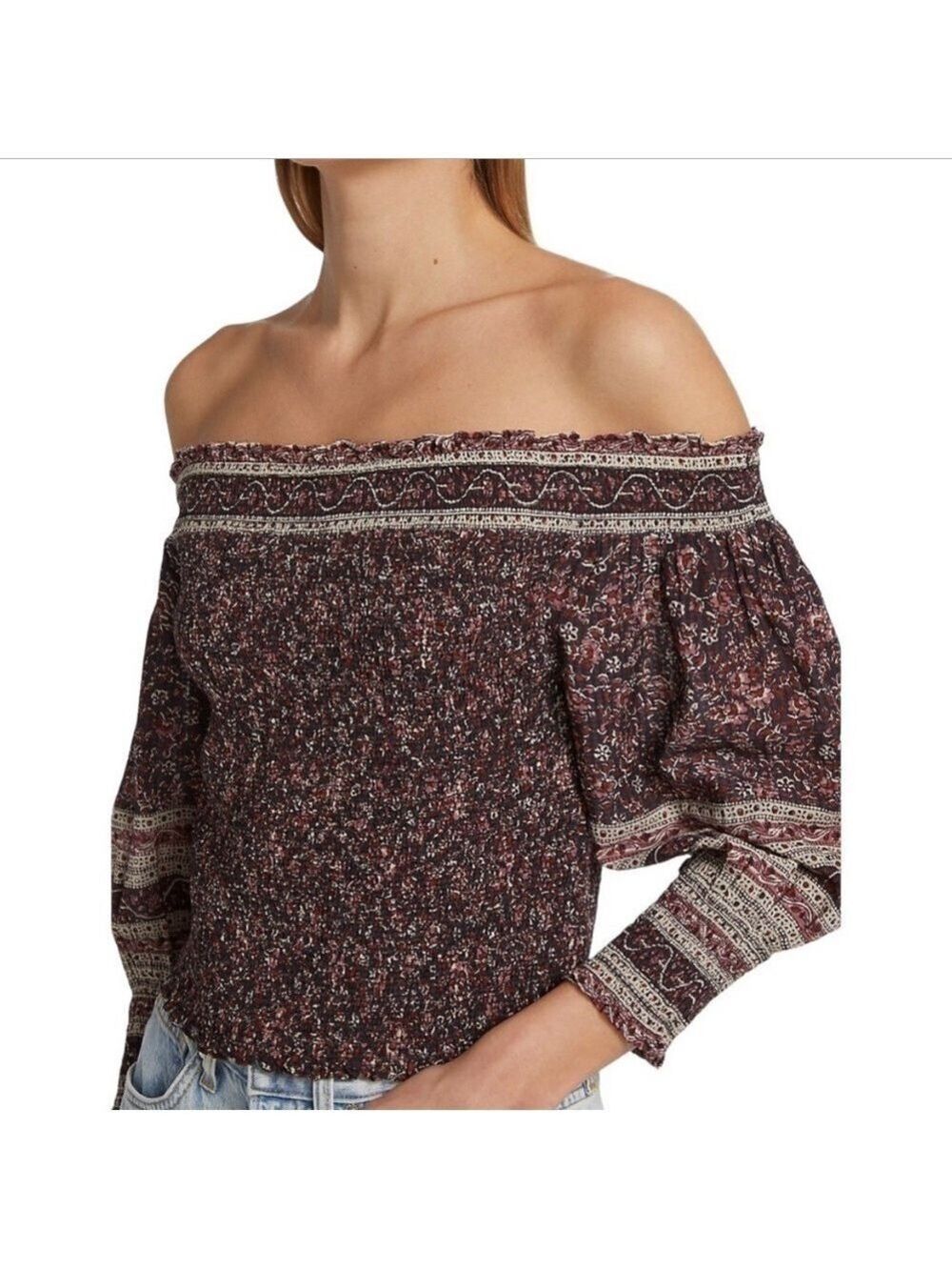 Veronica Beard Rosalinda Smocked Top in Dark Plum Multi Size M